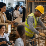 Trabalhadores em ambiente profissional durante atividade relacionada ao emprego formal no Brasil