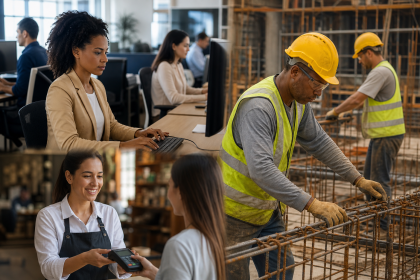 Trabalhadores em ambiente profissional durante atividade relacionada ao emprego formal no Brasil