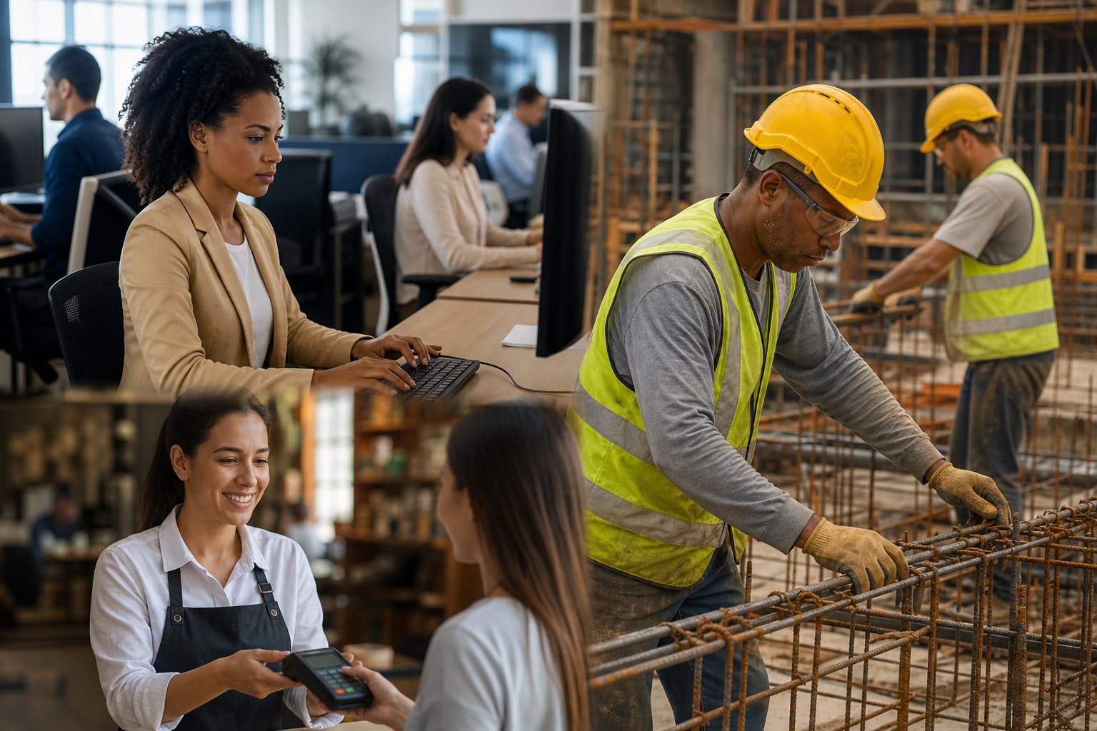 Trabalhadores em ambiente profissional durante atividade relacionada ao emprego formal no Brasil